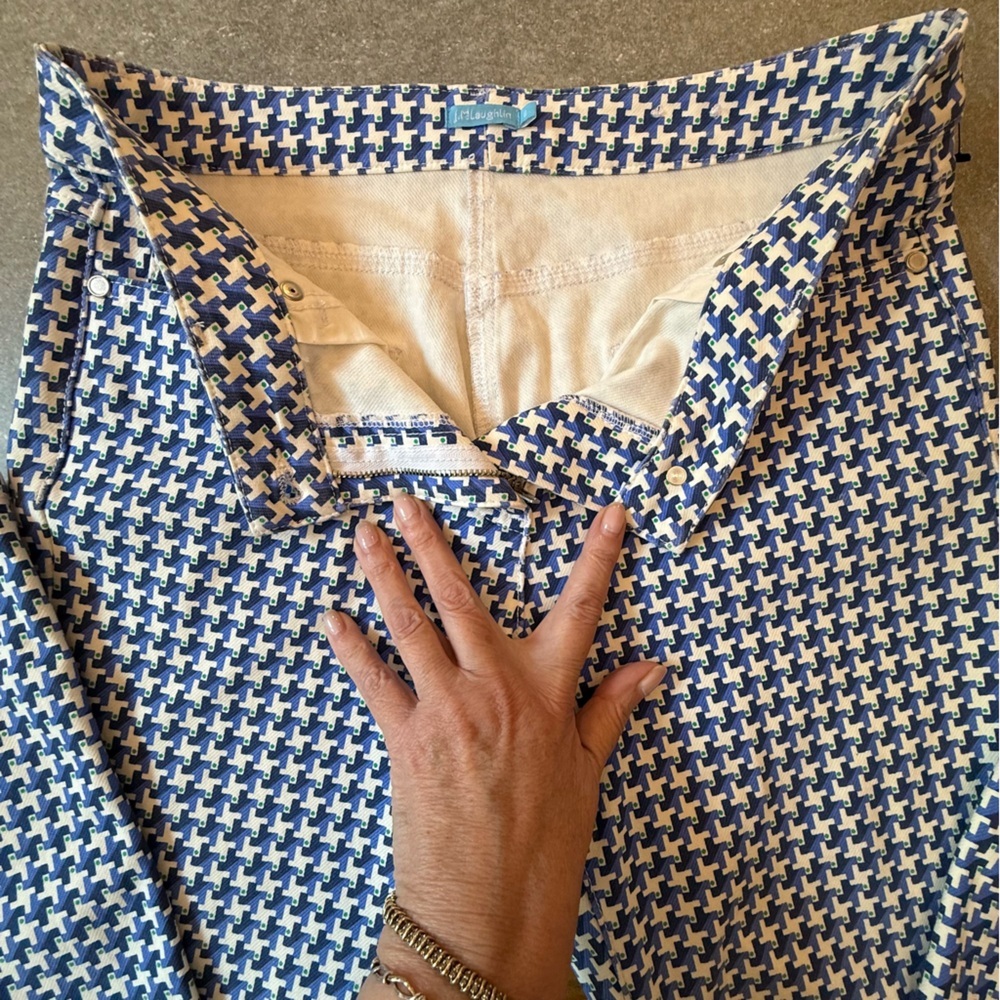 J.McLaughlin Lexi Navy Blue Midi Quotation Houndstooth Slim Pants Size 6 - Picture 4 of 12